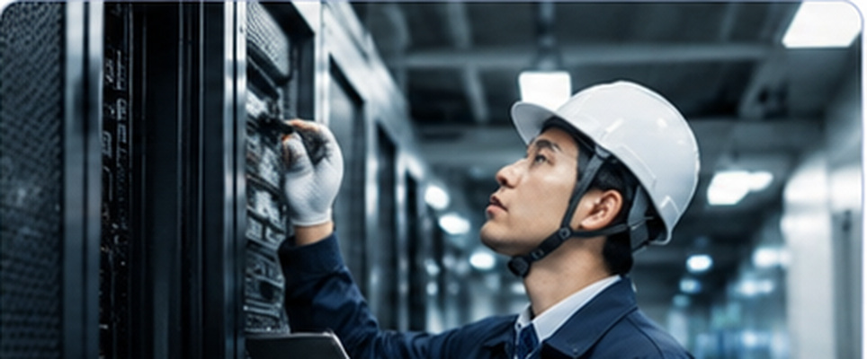 データセンター設備を点検する予防保守作業